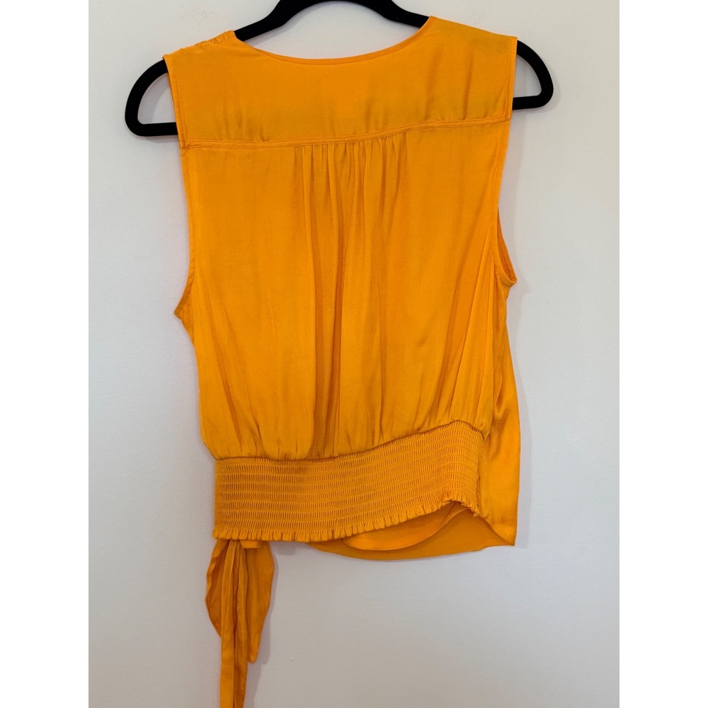 Maeve Anthropologie Orange Sleeveless Wrap Tie Side Blouse Smocked Back Medium - Picture 4 of 6